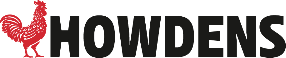 The Howdens logo featuring a red rooster standing next to the bold, black uppercase word “HOWDENS” on a white background.